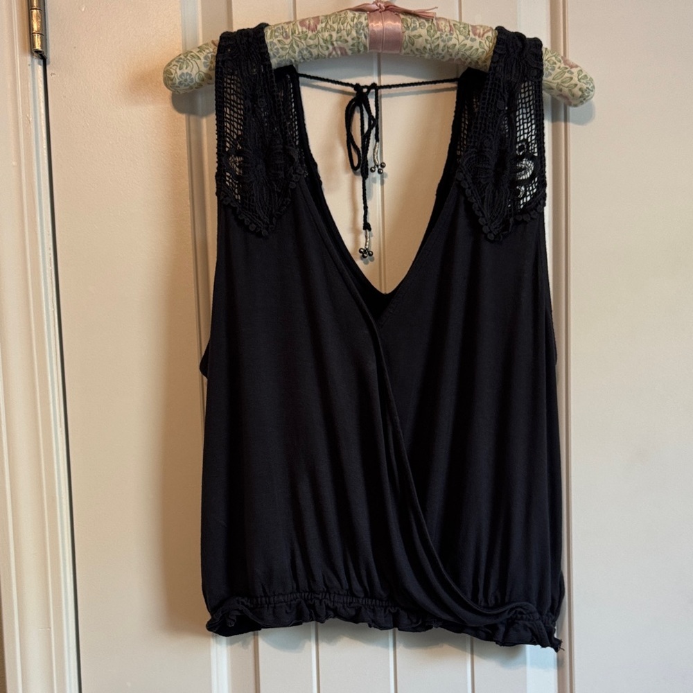 TwilightCore and Coquette Style Black Lace Detail Tank Top